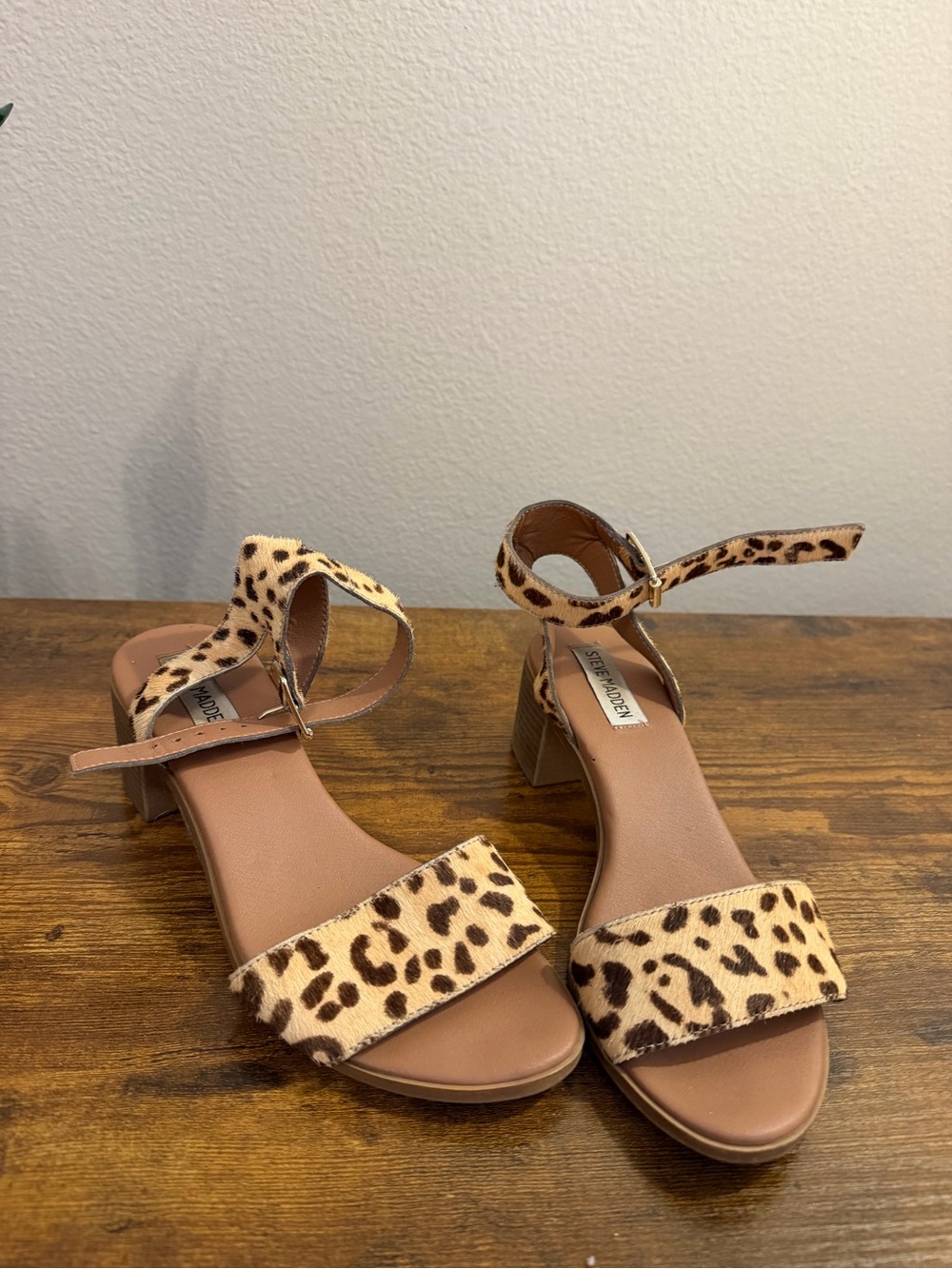 Steve Madden Leopard Print Ankle Strap Block Heels - Brown/Tan